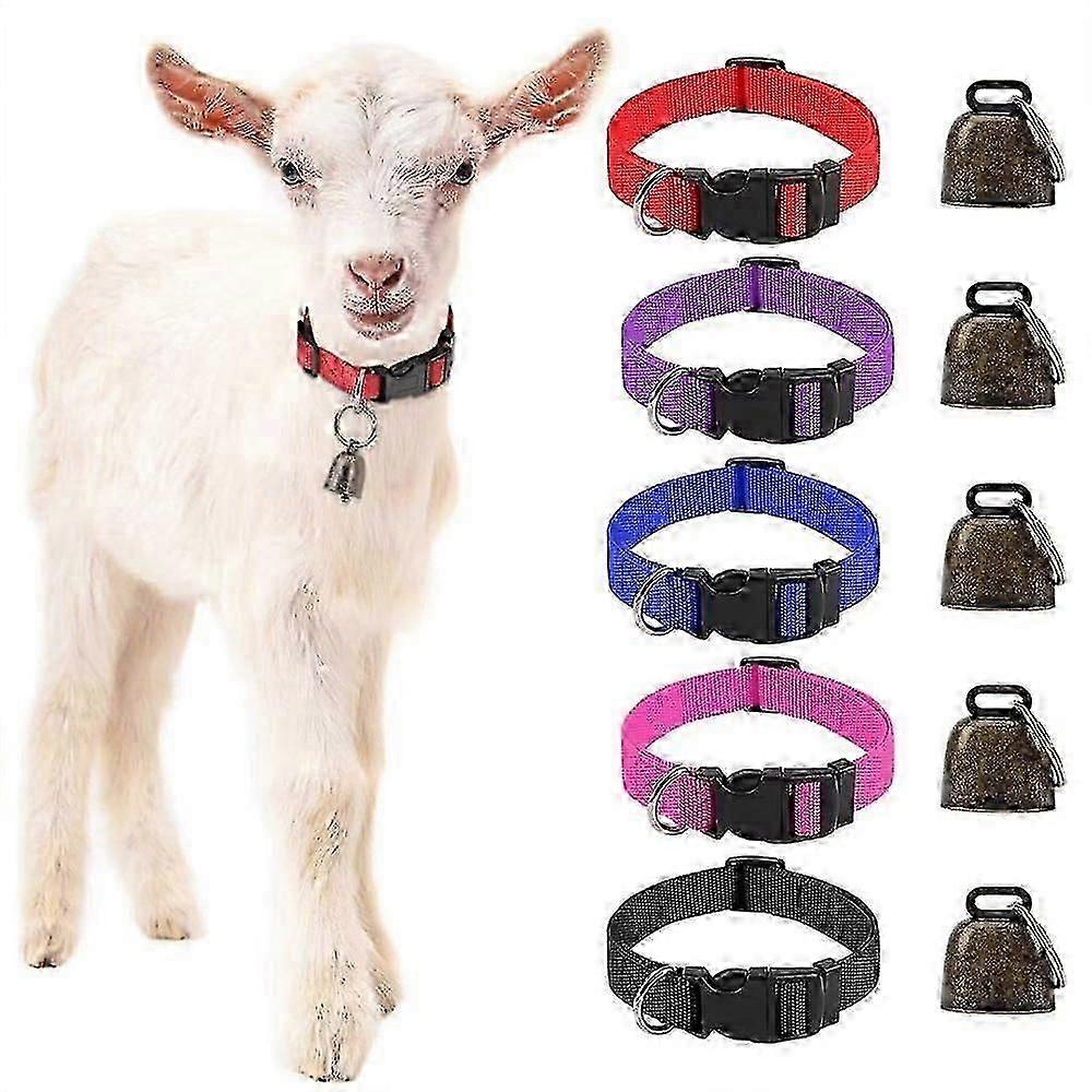 5-Pack Goat Collars with Bells for Small Farm Animals, Sheep & Cattle