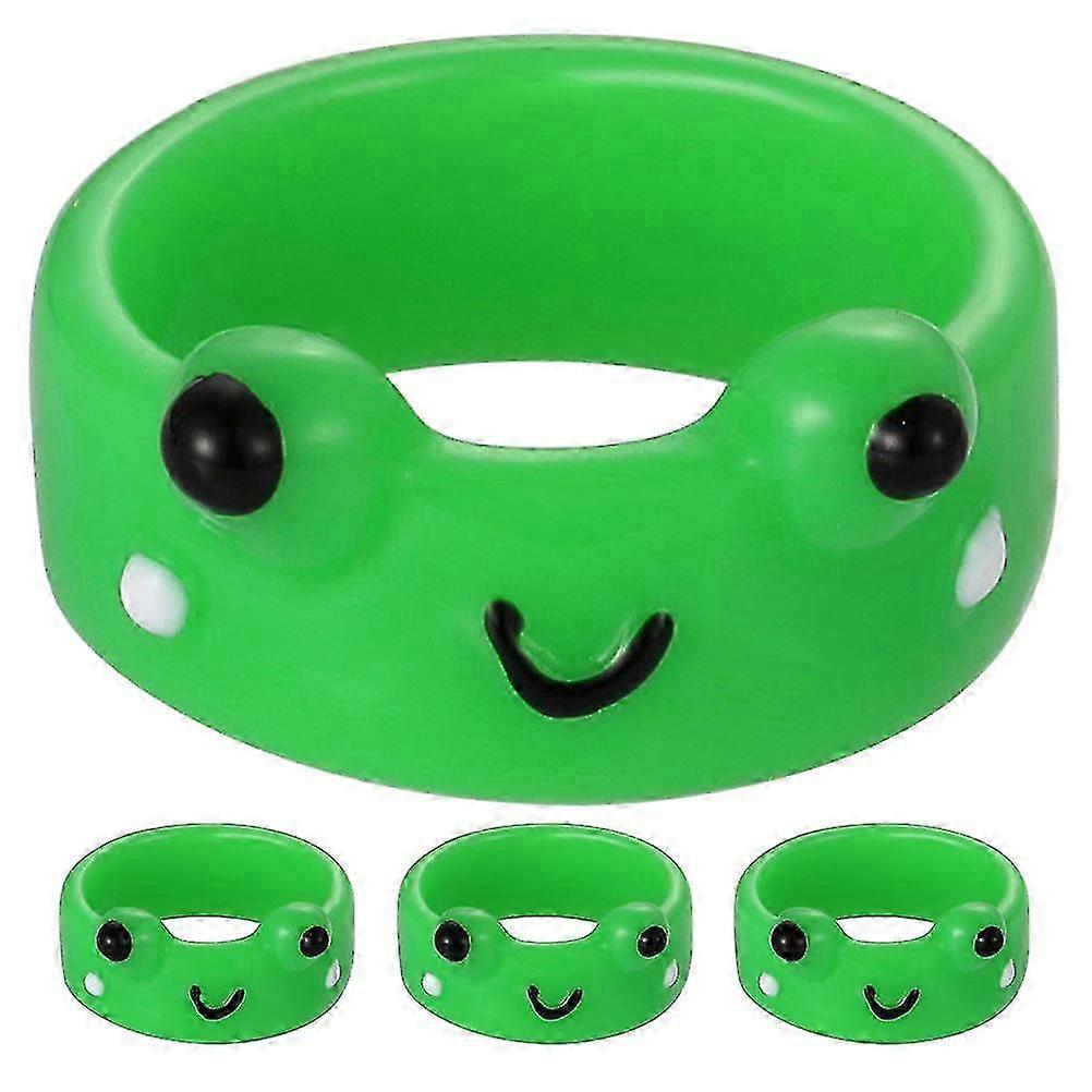 4pcs Cartoon Frog Finger Rings Resin Craft Cute Animal Rings Decora...