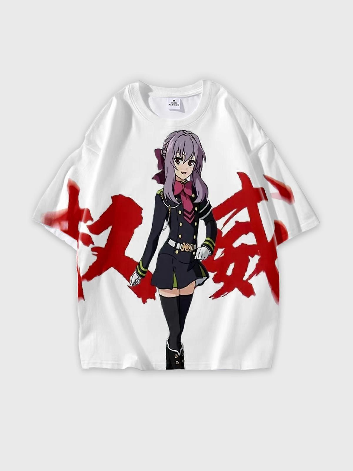 T-Shirt Round Neck, Loose Short Sleeve Seraph of the end Shinoa Hiiragi Graphic Tee, Unisex Summer Casual Top U3140