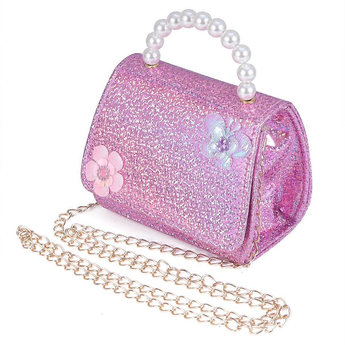 1Pc Mini Pearl Handbag For Girls Daily Use Featuring Elegant Flower Design With Rectangular Shape In Pink Color