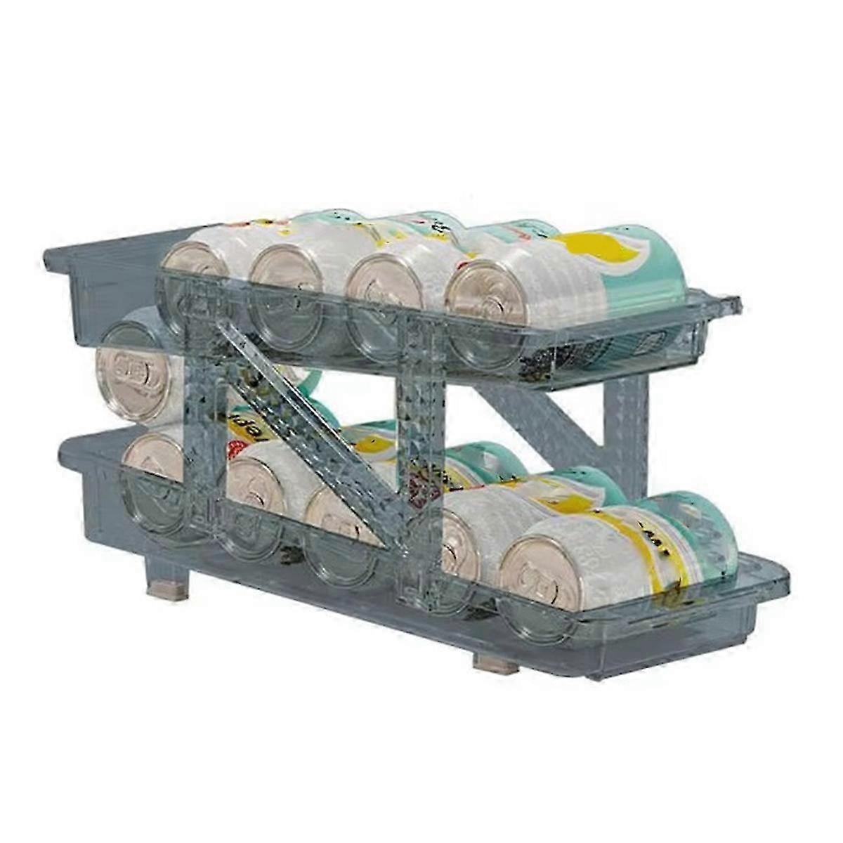 Optimized Soda Can Dispenser for Refrigerator - 2-Tier Automatic Rolling Can Organizer