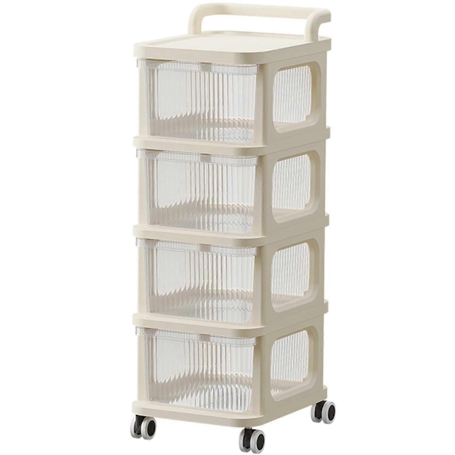 Stackable Storage Drawers On Wheels Rolling Cart, Bookcase, Toiletries Holder, 4-Tier Organiser