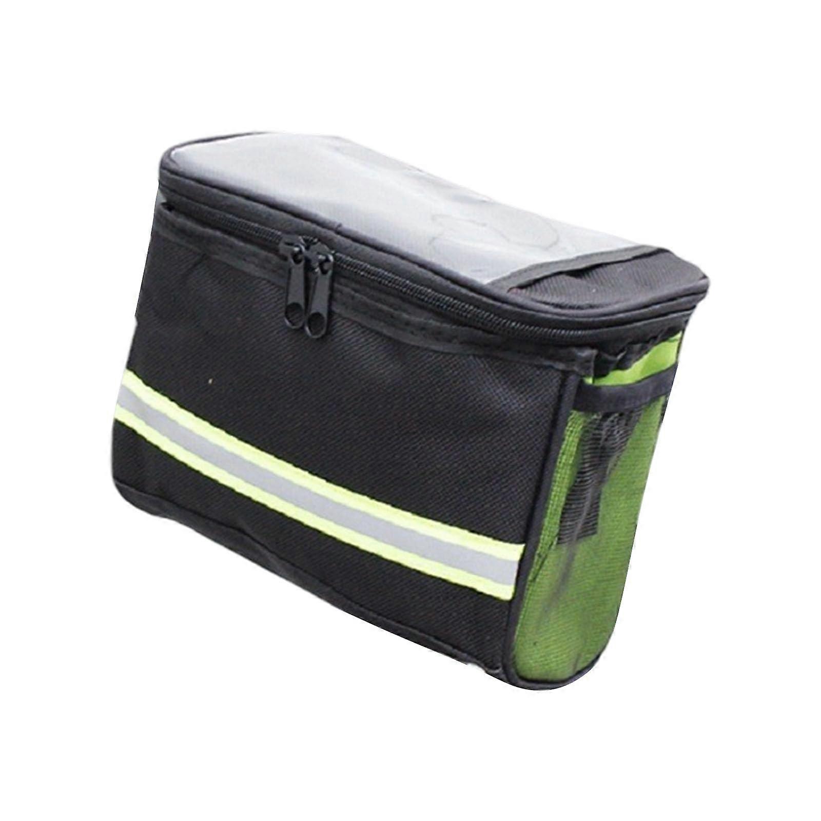 Large Capacity Bike Handlebar Bags 22 Inches Green with Removable Shoulder Strap for Bicycles Front Storage Pouches