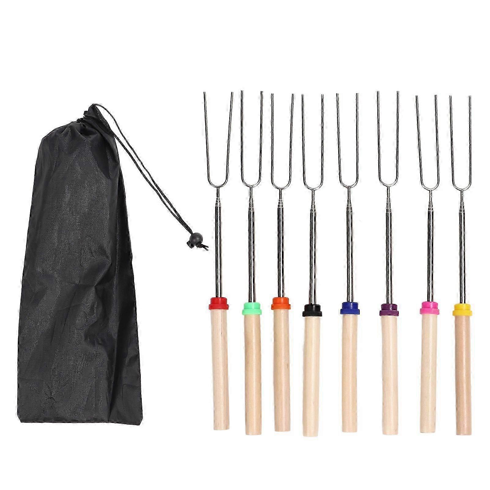 8Pcs Telescoping Extendable Marshmallow Roasting Sticks Marshmallow Sticks Kit Extending Roaster Smores Skewers Hot Dog Forks for Camping Fire Pit