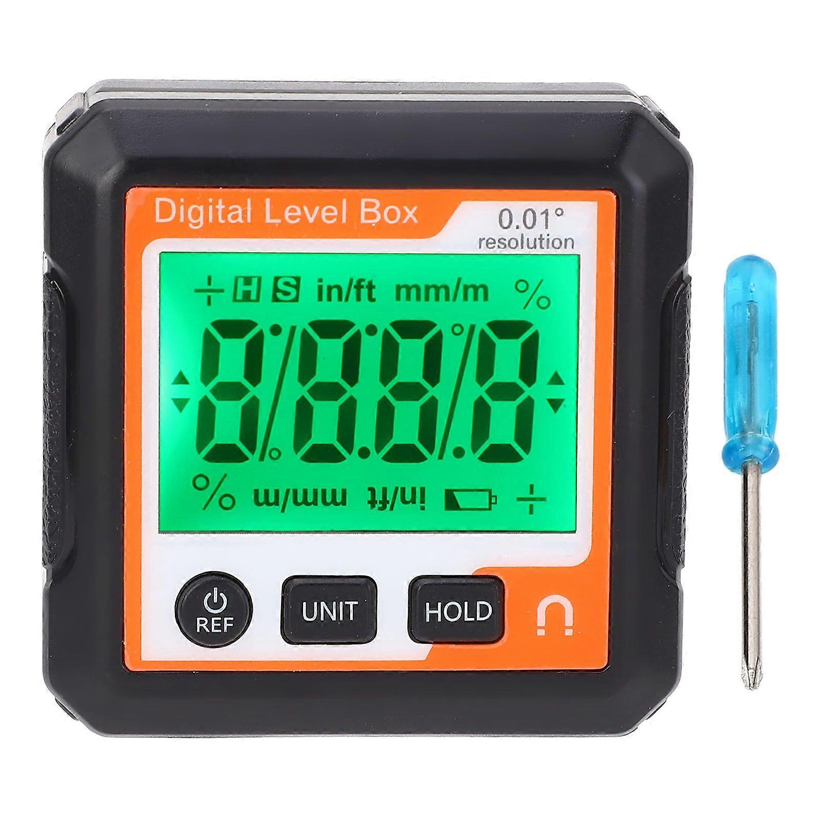 Digital Level Box with Magnet Electronic Angle Gauge Inclinometer Protractor for Wood Processing Automobile Repair Orange White