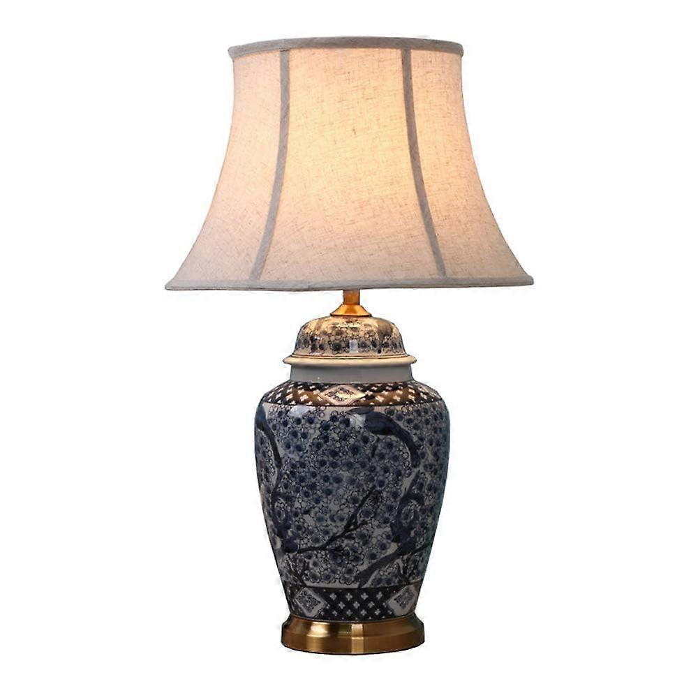 27.6' Chinese Style Blue White Ceramic LED Table Lamp, Ginger Jar Bedside Nightstand Lamp, Color A