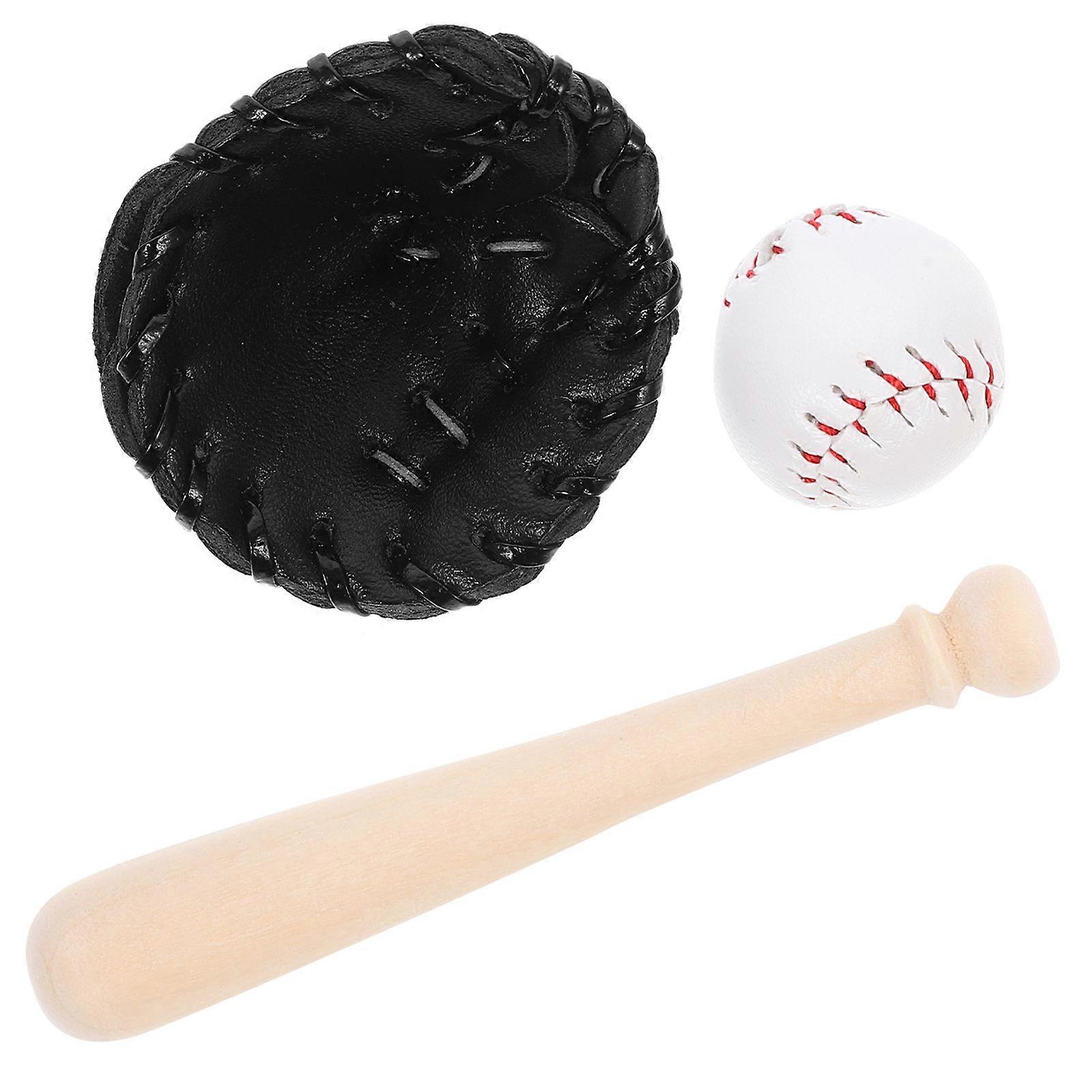 Baseball Props Miniature Baseball Bat Sports Scene Creation Black Wooden Realistic Experience 1 Set