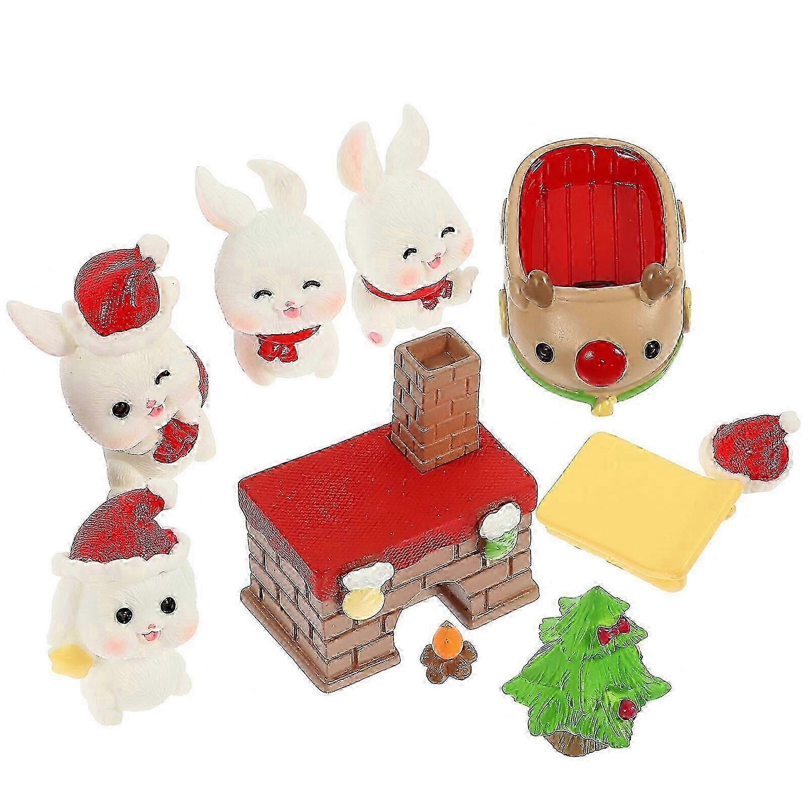 10pcs Resin Rabbit Figurines Xmas Miniature Resin Bunny Decors Xmas Party Favors