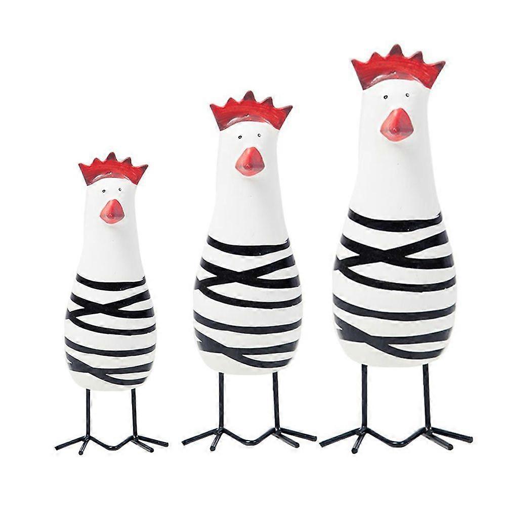 3Pcs Mediterranean Style Wooden Carved Chicken Set Collectable Figurine Showcase Chicken Figurine Handmade Painted Ornaments