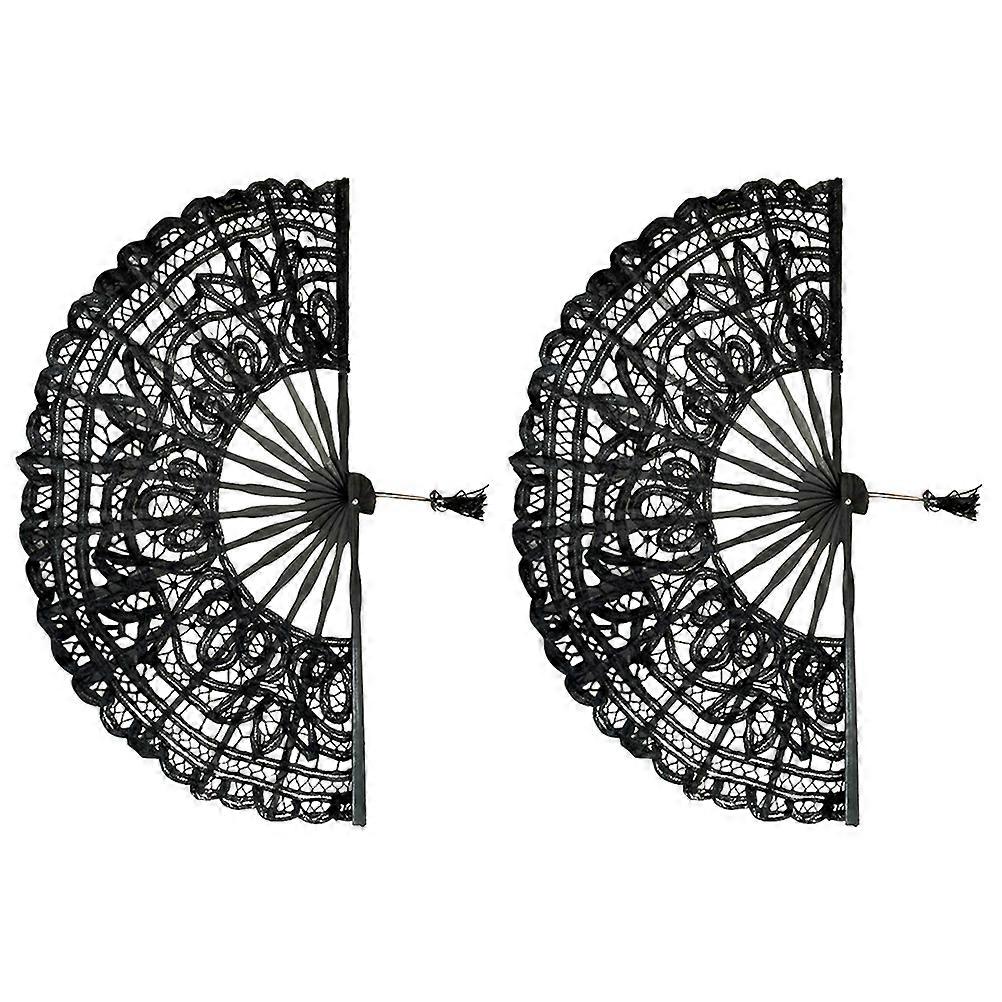 Lace Hand Fan Folding Fan for Dance Performance Black 8Pcs