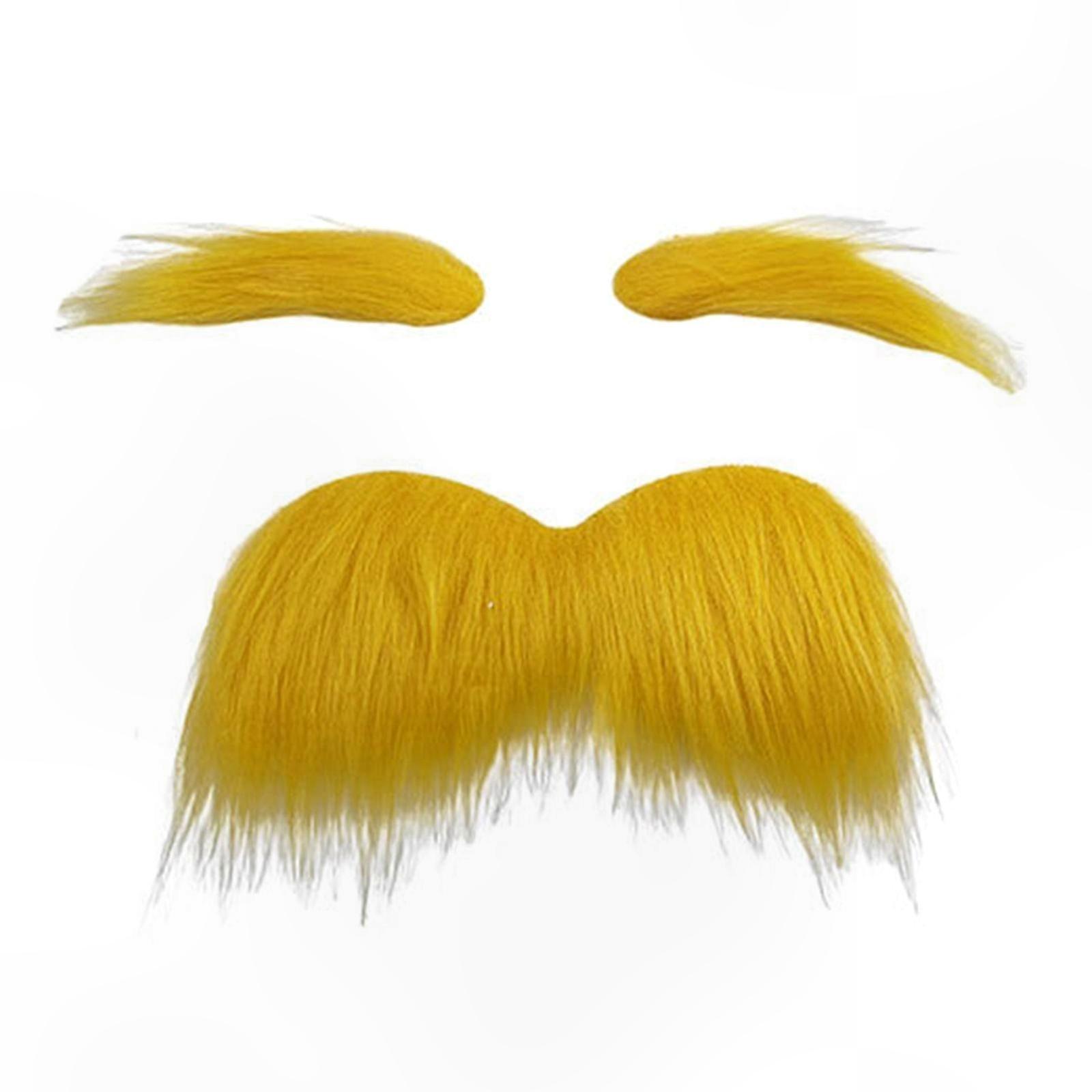 Gele zelfklevende snor en wenkbrauwen set voor cosplay, Halloween kostuum accessoire voor mannen en vrouwen