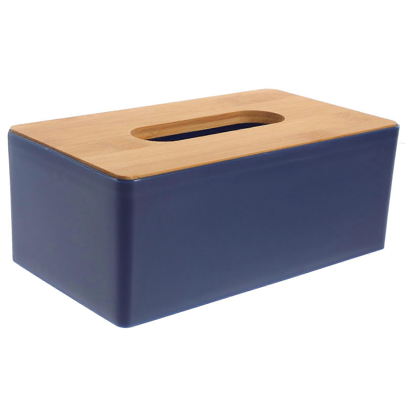 Napkin Storage Tissue Box Holder Rectangle Dark Blue for 2Pcs Use