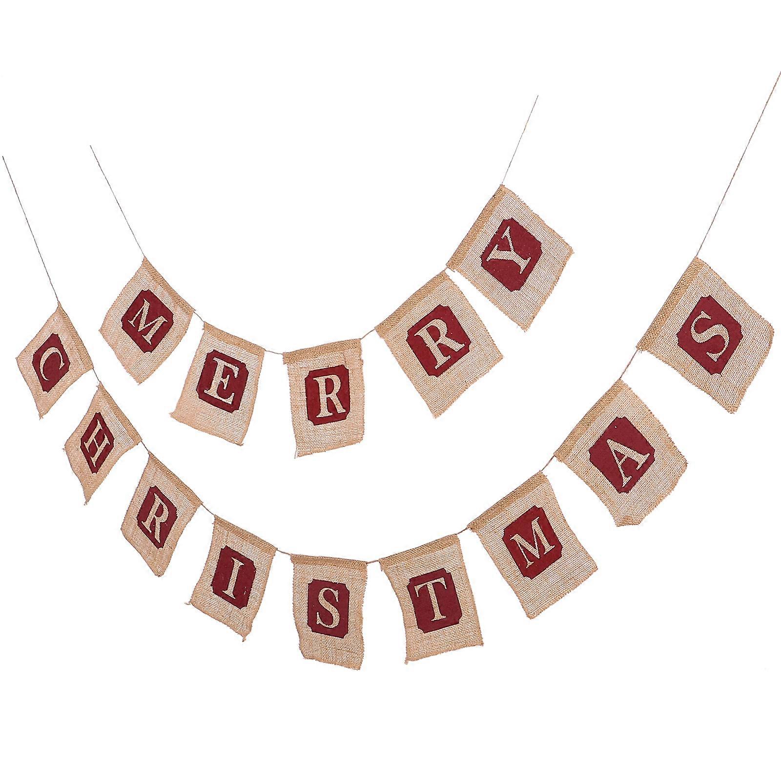 Christmas Party Banner Burlap Decorative Banner for 3Pcs Hanging