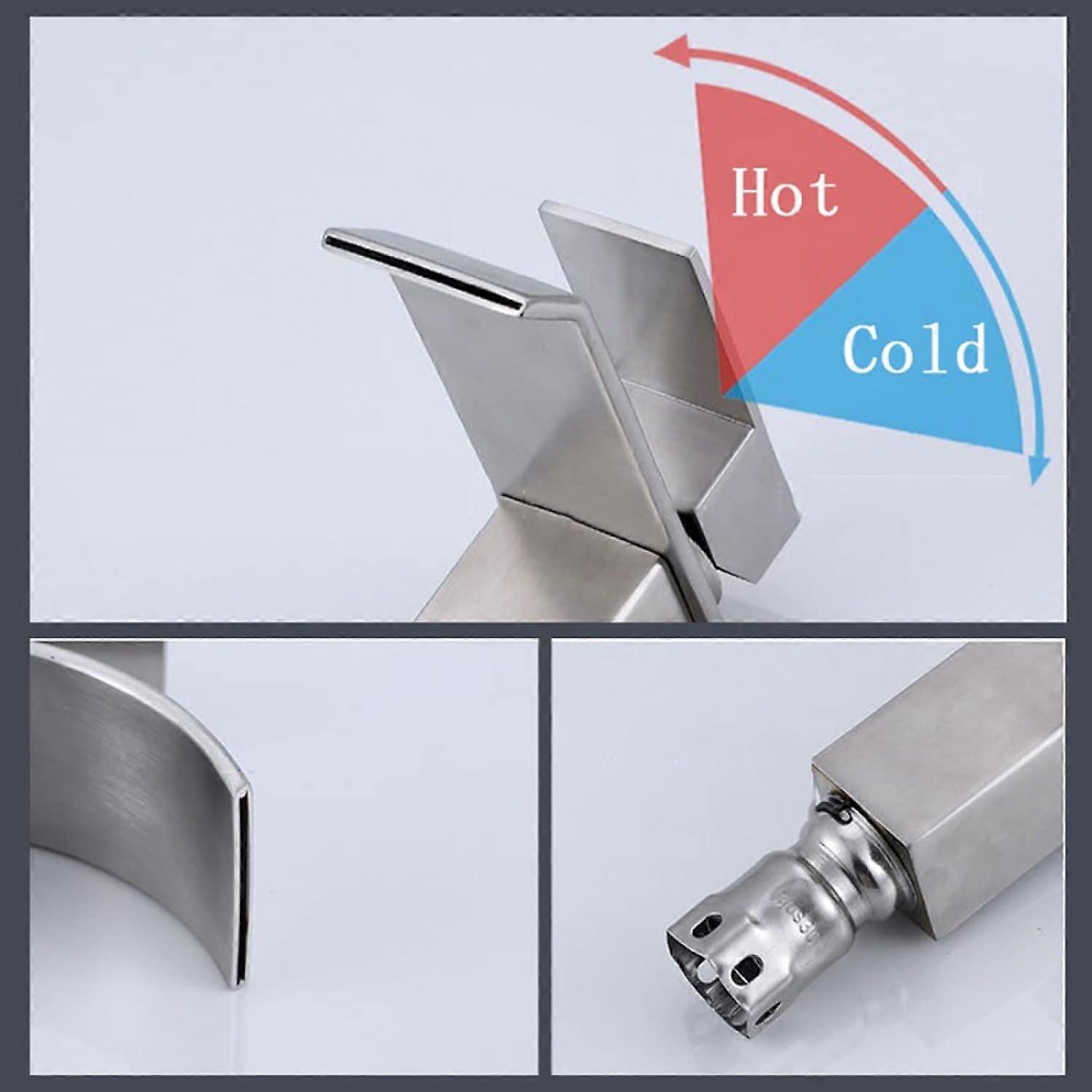 Bathroom Mixer Waterfall Spout Brushed Stainless Steel Lavatory Faucet SingleHole Basin Mixer B Commemoration Day