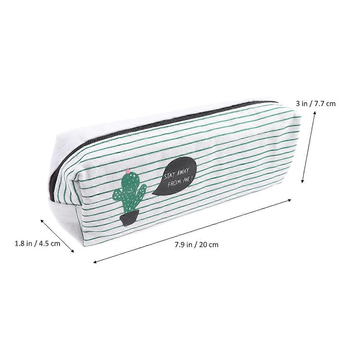 Fashion Cactus Canvas Pencil Box Pen Bags For Students Octagonal Shape Daily Use Storage 3Pcs