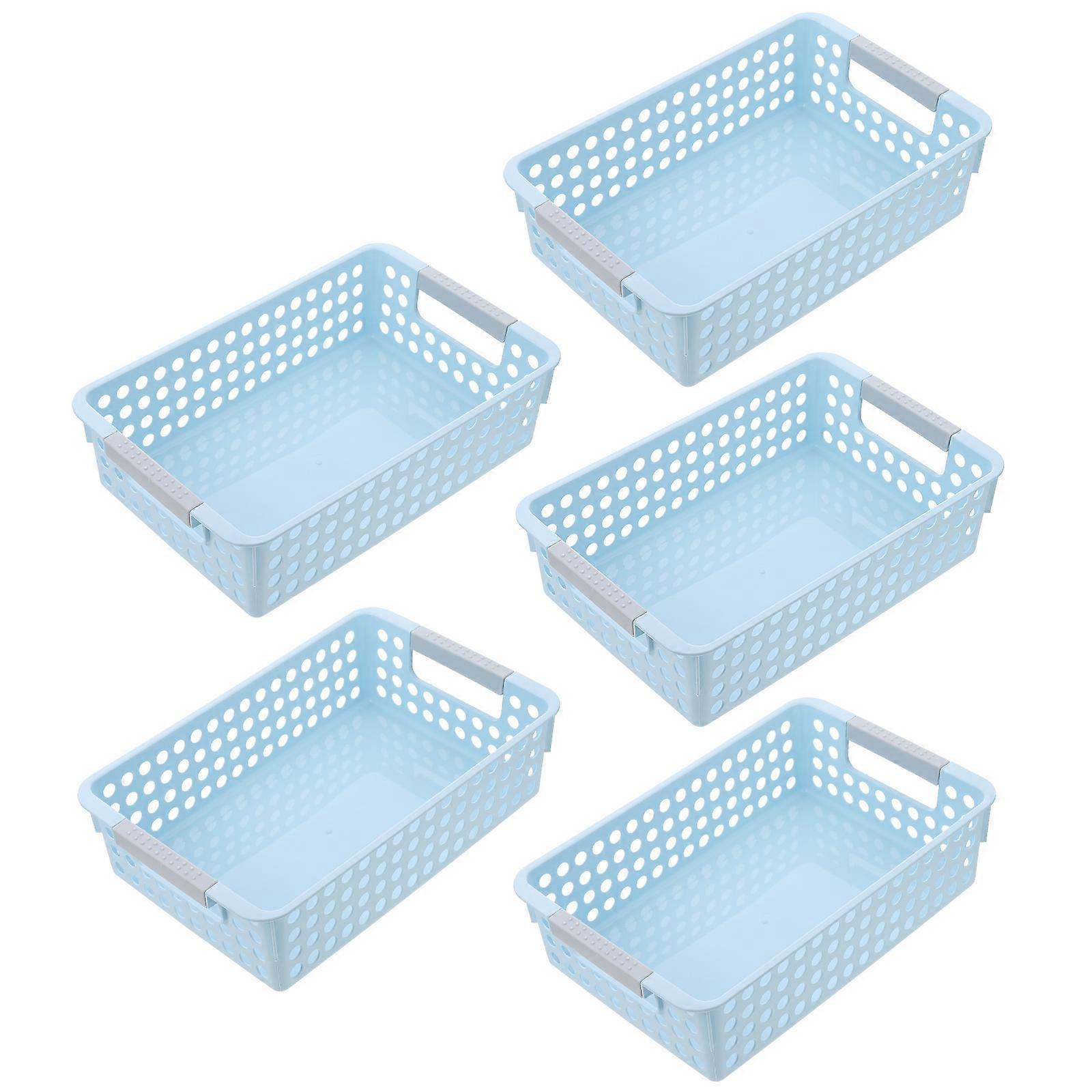 Plastic Hollow Storage Basket for Desktop Use Long Rectangle 5Pcs
