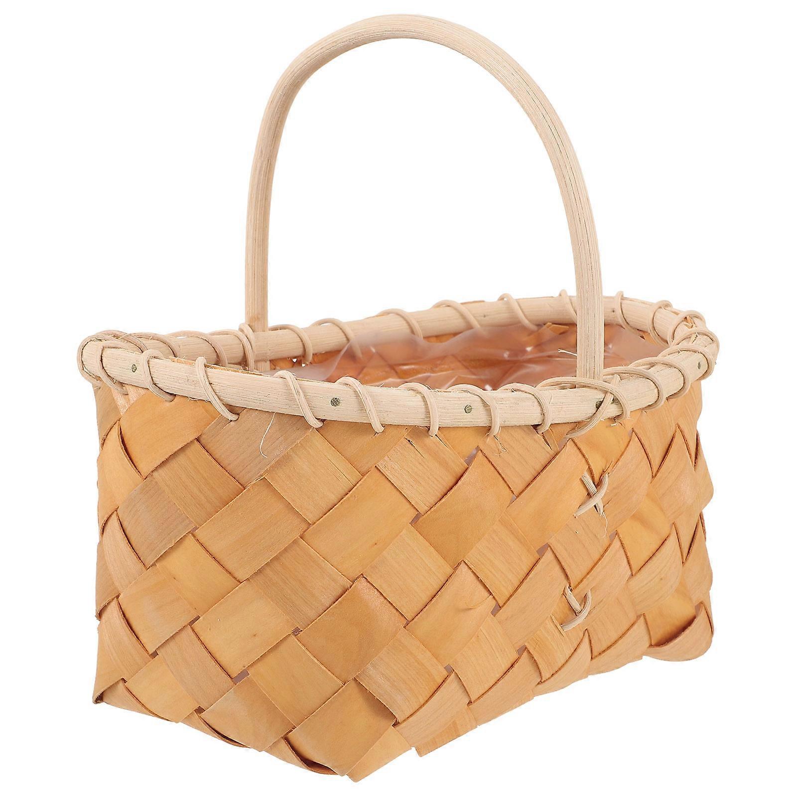 Round Shape Wooden Storage Basket Rustic Style For Picnic And Home Decor Beige 23x22cm 1Pack