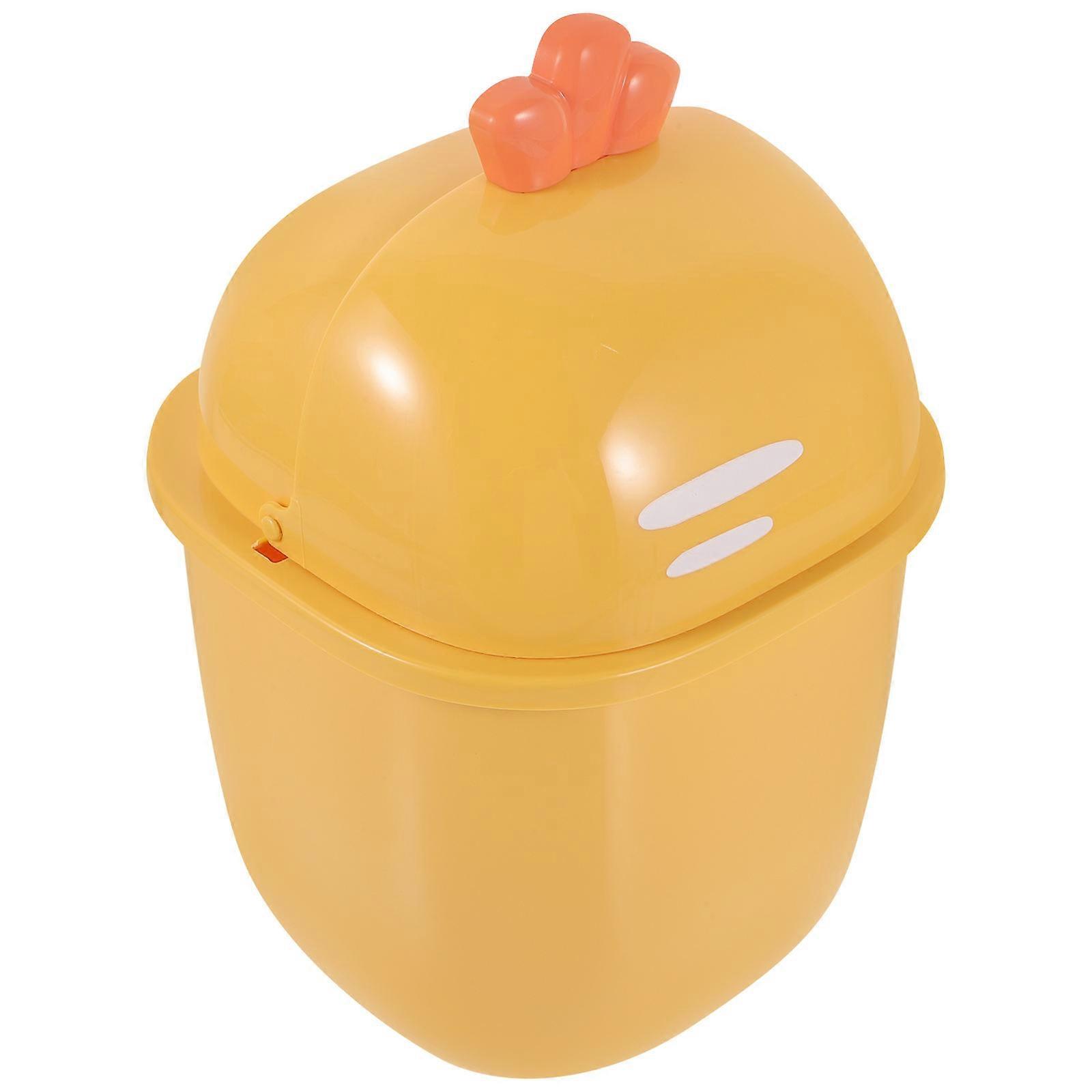 Yellow Plastic Desktop Trash Bin with Lid for Office 2Pcs
