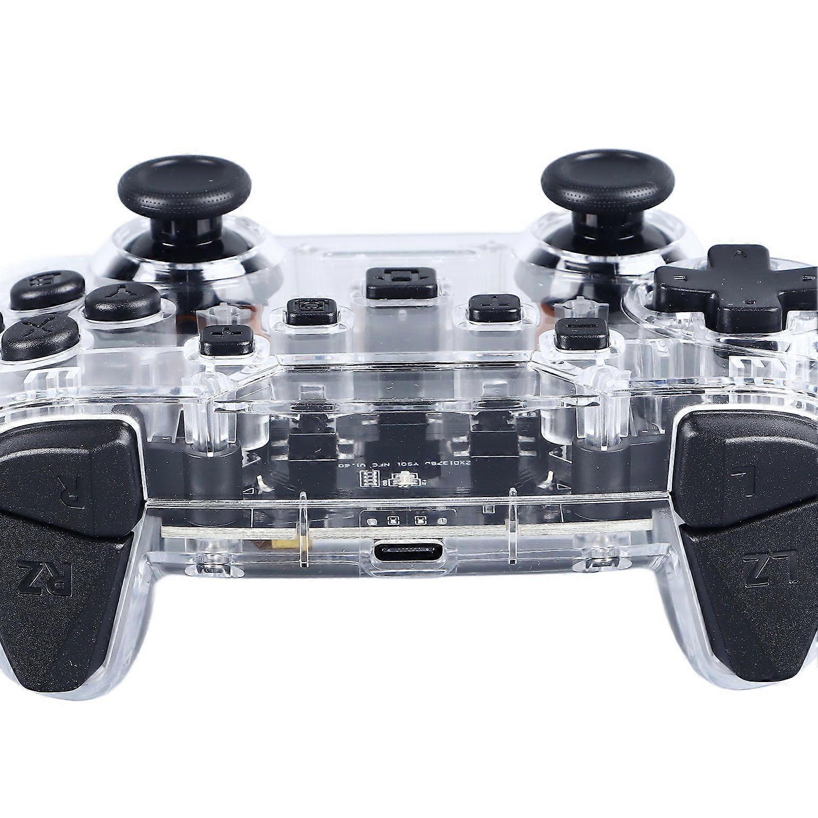 Bluetooth Gaming Controller with RGB Light Effect Wireless Game Console Controller for PC Mobile Phone Transparent Black