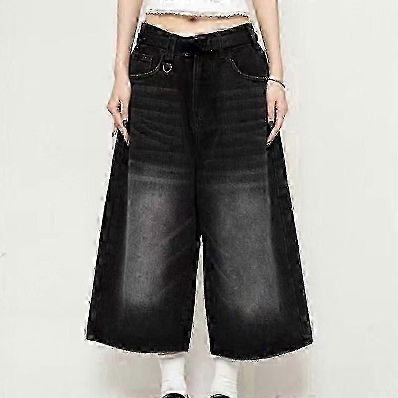 2024 Vintage Yıkama Bıyık Denim Şort Kadınlar Düşük Katlı Sıkıntılı Yıpranmış Geniş Bacak Bol Kot Pantolon Jorts Rahat Yaz Giysileri