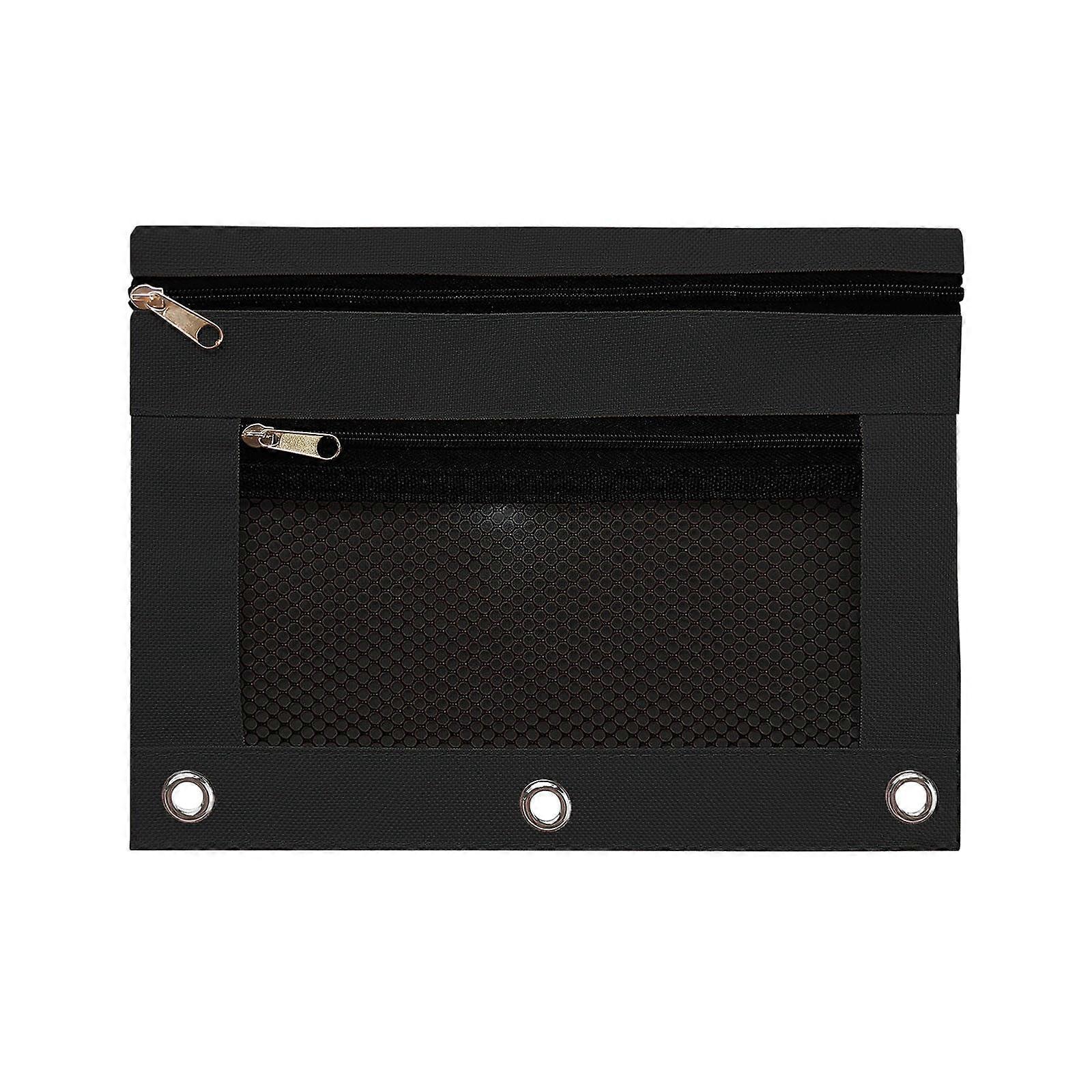 2 Pack Binder Pencil Pouches for 3 Ring Binder, Double Zipper with Clear Window, Big Capacity & Reinforced Grommets, Compatible with 3 Ring Binders