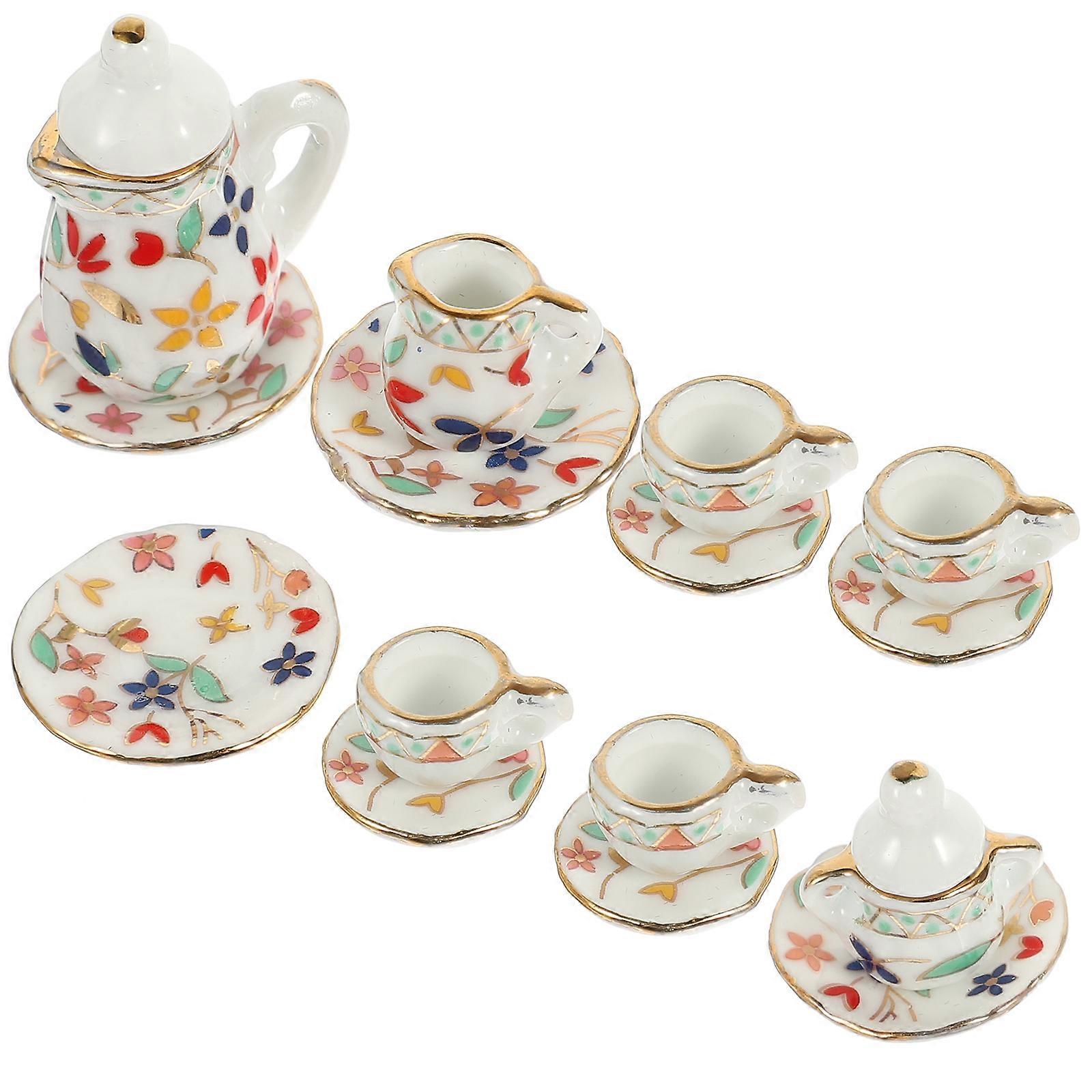 Miniature Tea Set Ceramic Tableware for Decor 3Sets Dollhouse Accessories