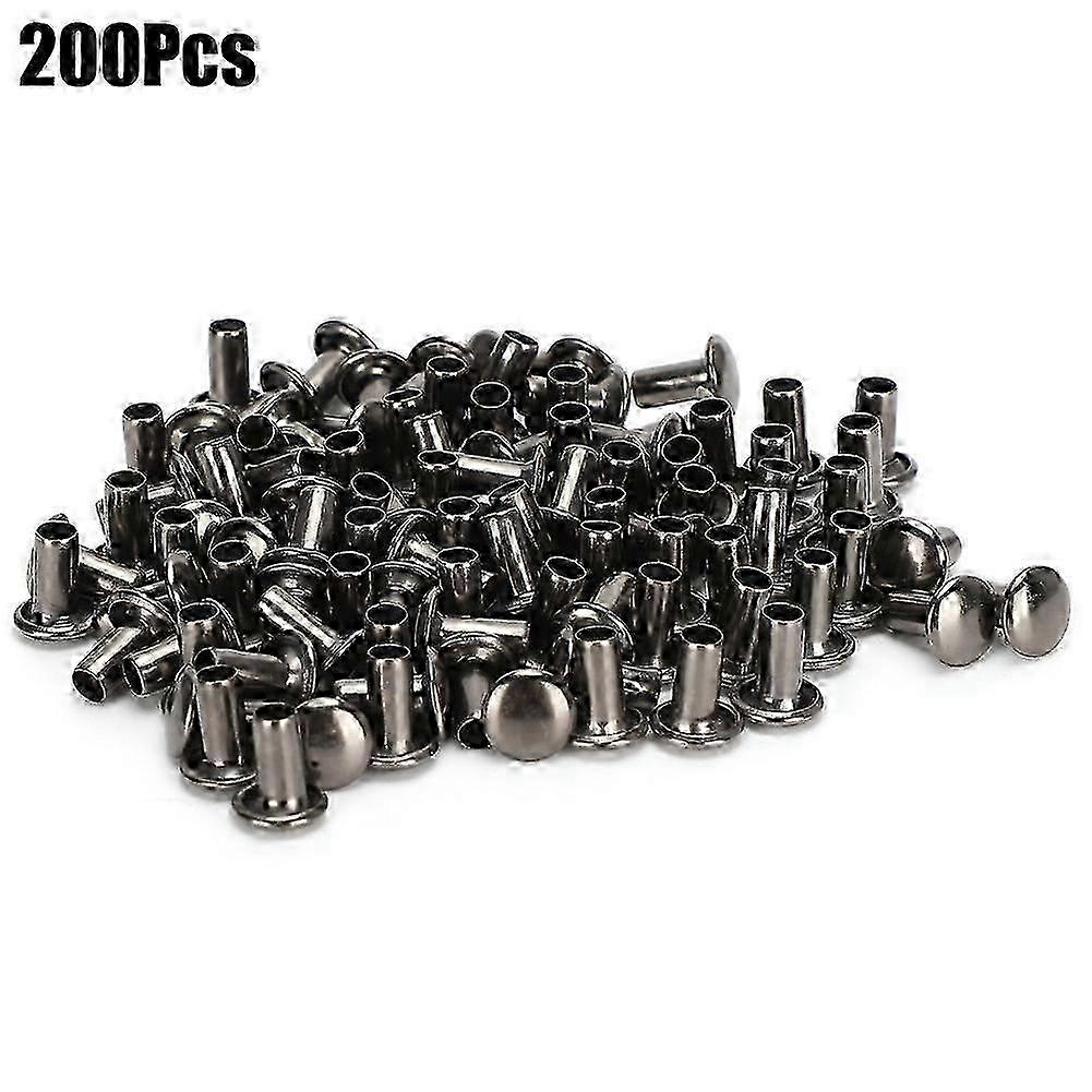 Exquisite 200Pcs Hollow Rivets Flat Round Cap for Boxes Bags Fastener Piece Install Fittings 8 x 8mmBlack