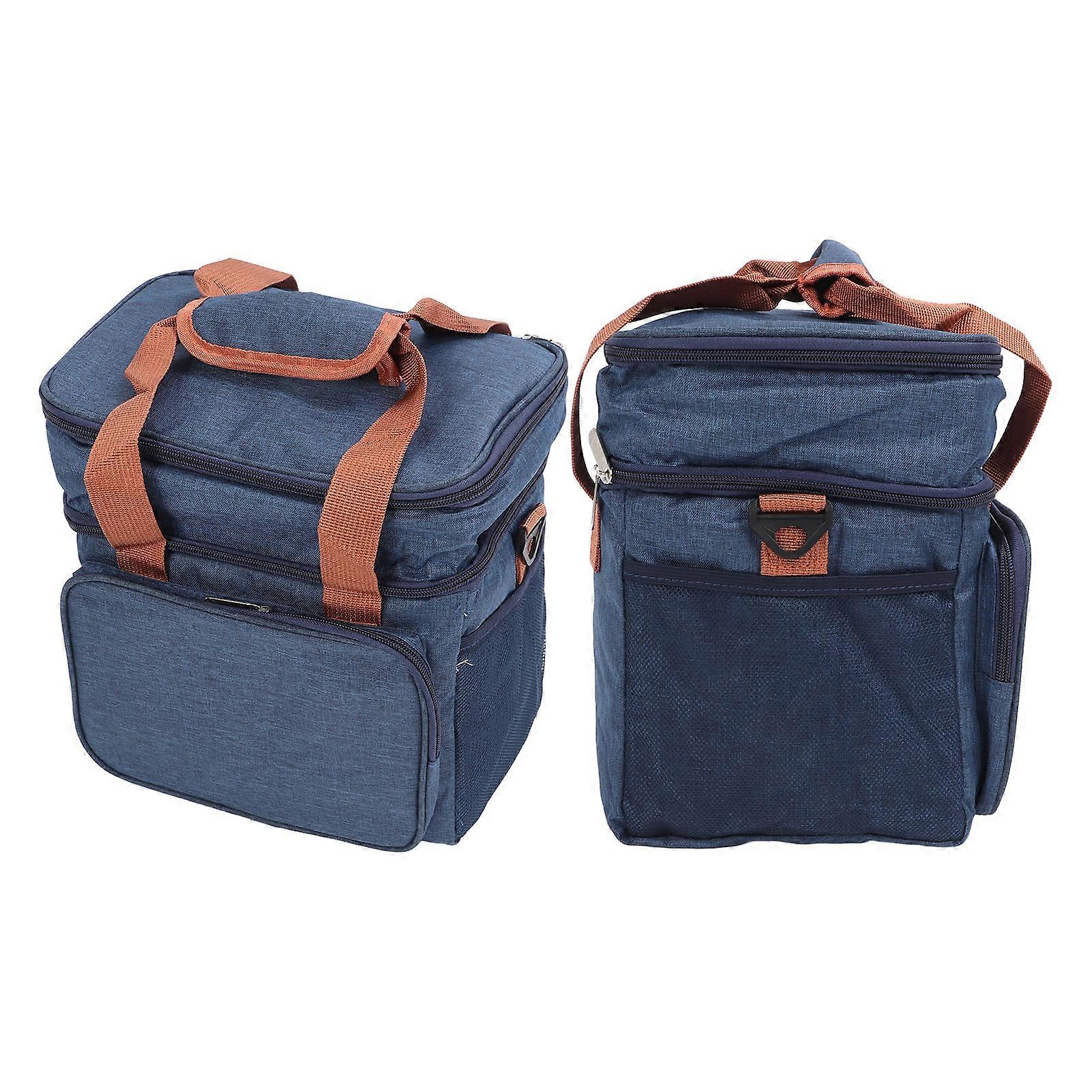Lunch Bag 2 Deck Large Capacity Waterproof Navy Blue Insulated