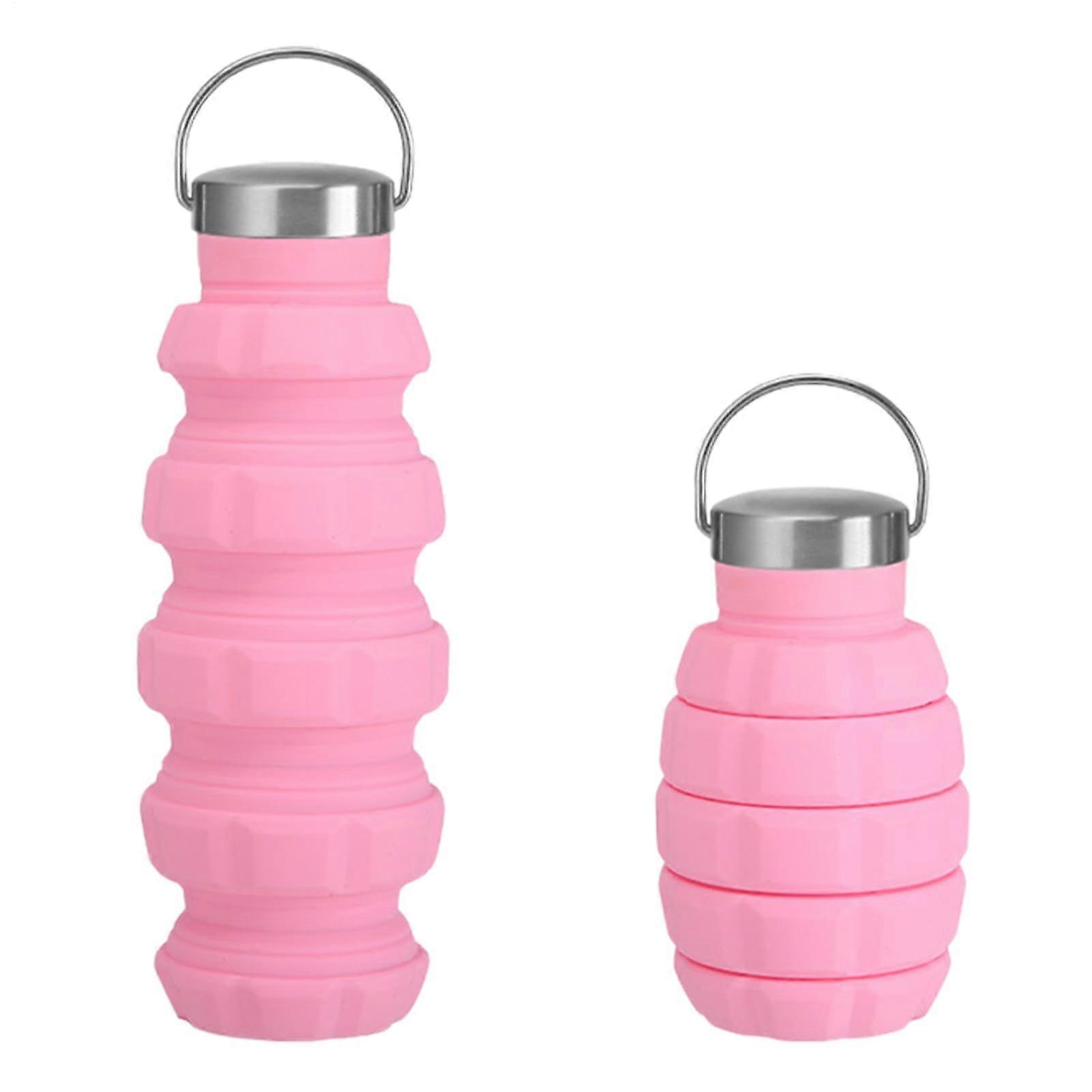 Foldable Water Bottle 500ml – Collapsible Sport Bottle For Picnic, Hiking – Reusable Pink Handle Cover