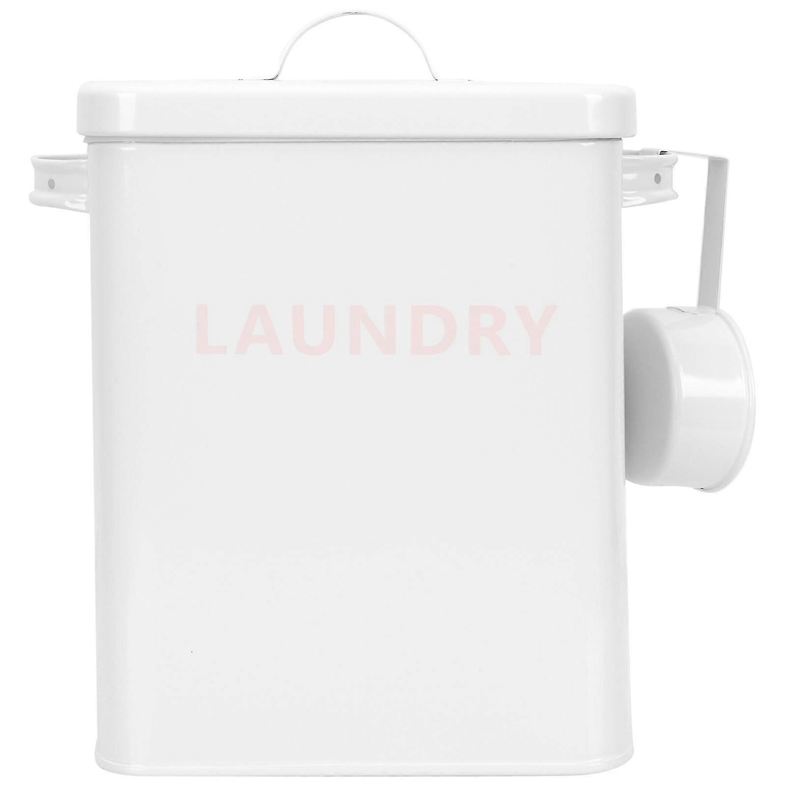 Metal Laundry Powder Storage Container Rectangular White Functional Organizing 1Pack