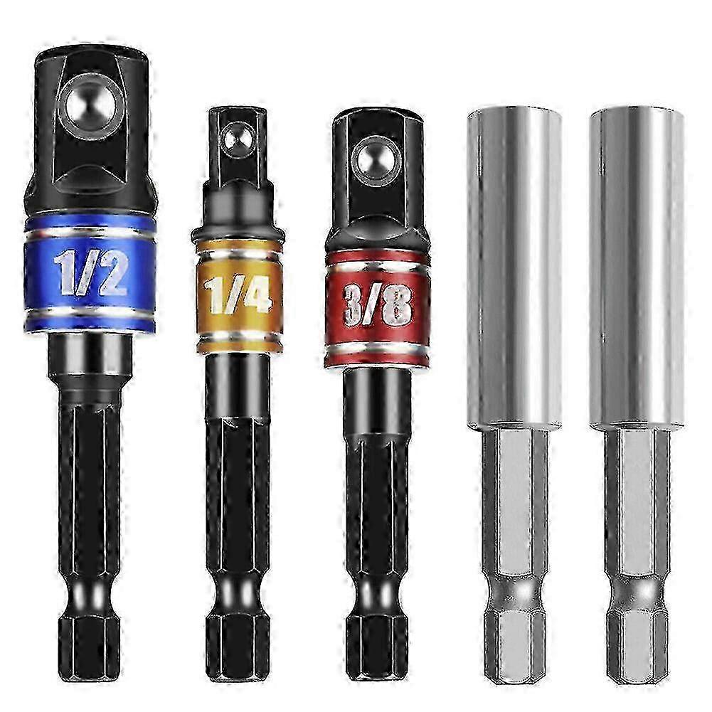 Impact Driver Socket Adapter Set With Magnetic Extension Bit Holder (5pcs, Black)