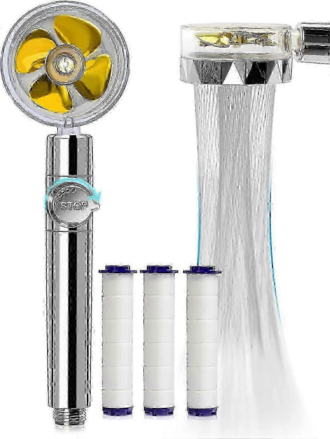 High Pressure Hand Shower with Water Saving & Anti-Limescale Features, 3-Level Filter System & Replaceable Propeller for Enhanced Experience