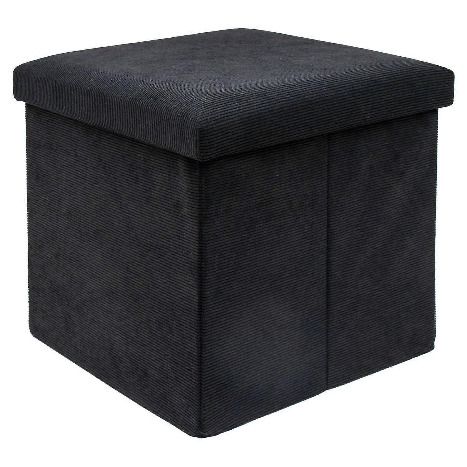 Stool 38 x 38 x 38 cm Foldable Seat Cube with Storage and Lid in Corduroy Look Fabric Footrest Storage Box