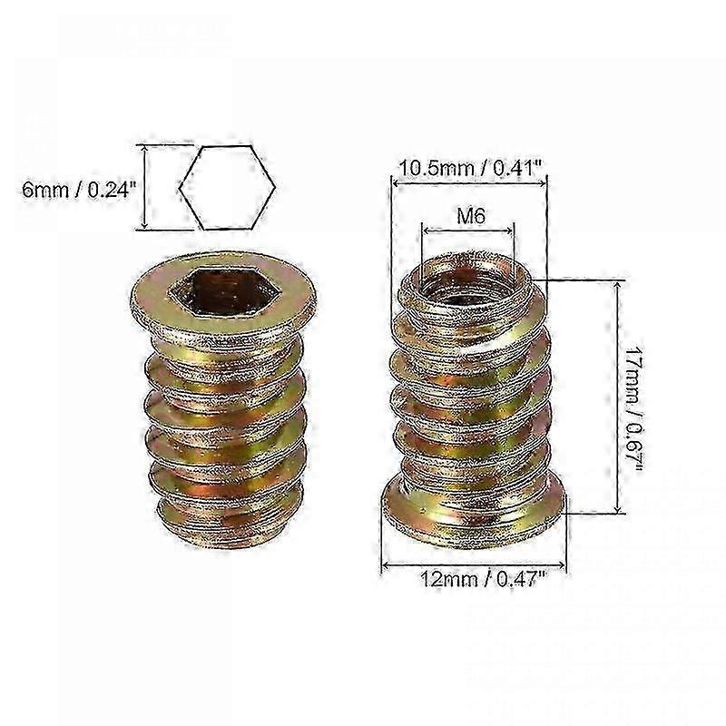 M6x25mm Threaded Inserts for Wood Hex Socket Drive Furniture Screw-in Nut 100pcs-17mm- 2025