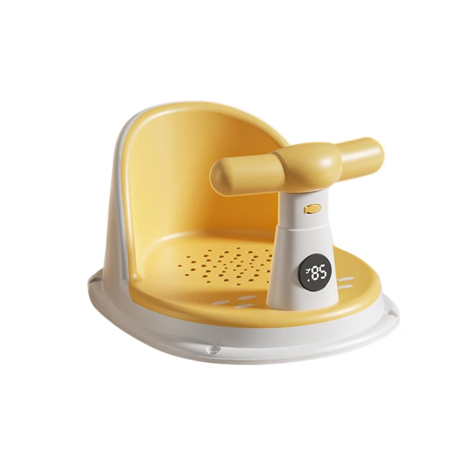 Secure Baby Bath Support with Backrest Design and Strong Suction Cups for Toddler Temperature Sensing Shower Seat  Yellow