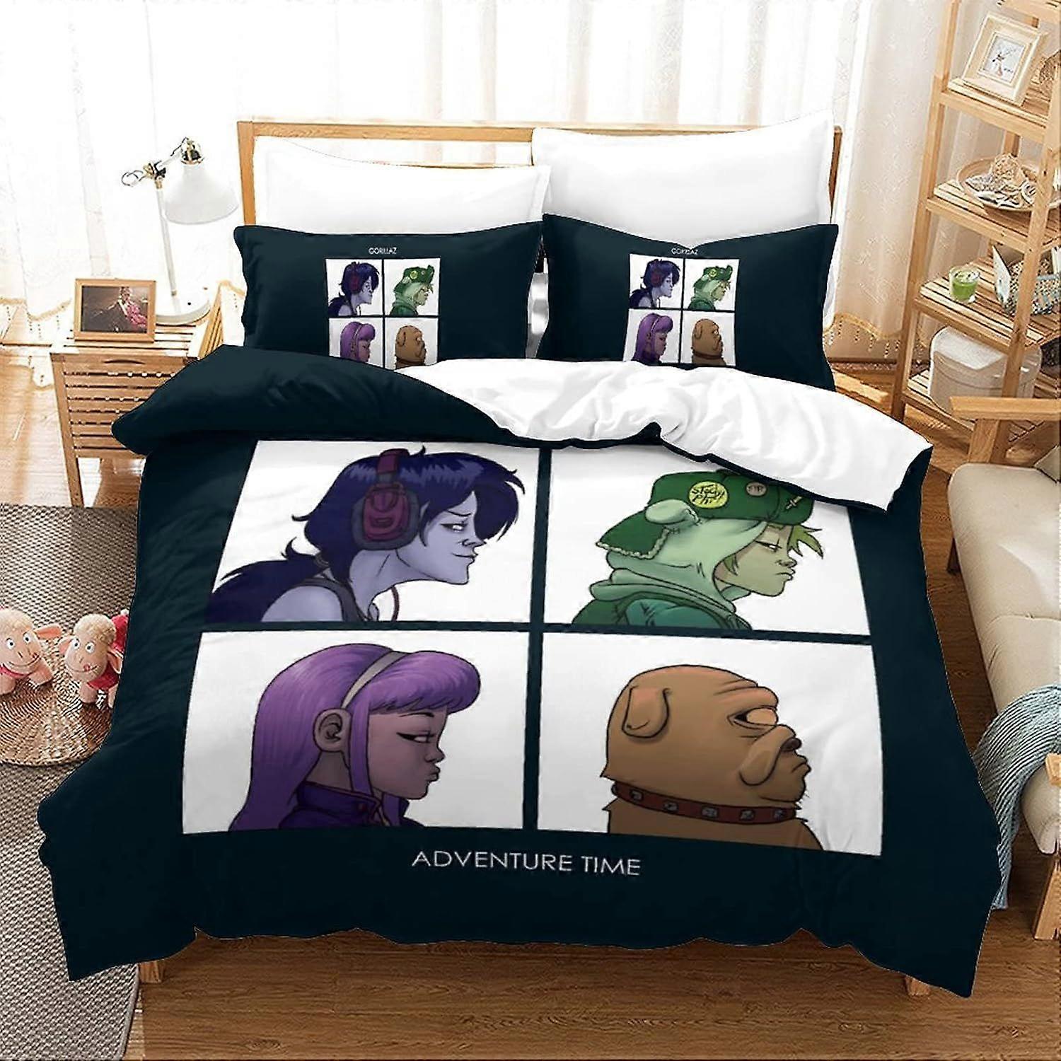 GENBAK Gorillaz 3D غطاء لحاف الموسيقى وأكياس الوسائد ، طقم الفراش مبطن مطبوع من الهيب هوب لغرفة النوم - غطاء سرير كامل مضاد للحساسية فائق التنفس