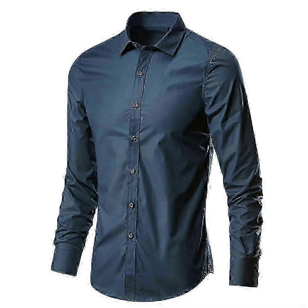 Herren Langarm-Business-Hemd Einfarbig Button-Down-Casual Formal Top