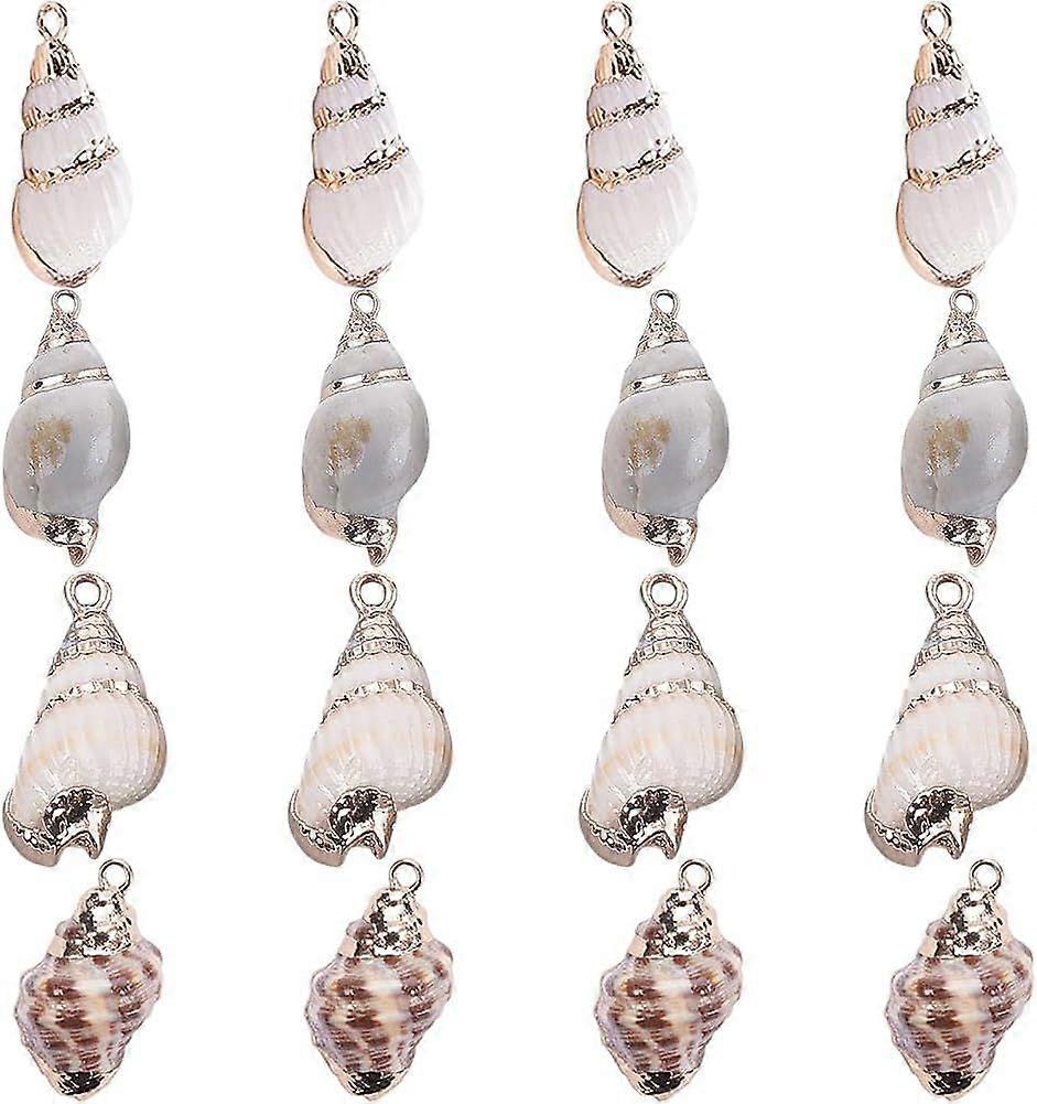 1 Box 16Pcs Oval Ocean Beach Spiral Seashells Craft Charms Connectors Pendant Conch Shells Charms with Plated Golden Loop Bail for Jewelry Bracelet Ne