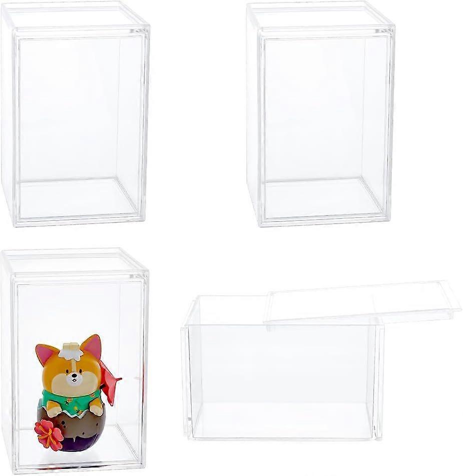 2Pcs Clear Acrylic Display Case Rectangle Mini Figures Display Case Acrylic Box with Sliding Door Stackable Cube Small Showcase Free Standing Protecti