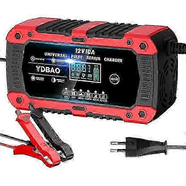 Ny 12v 10a Lifepo4 billader intelligent automatisk motorsykkellader med LCD-skjerm 6 moduser reparasjon for AGM Gel Sla Wet