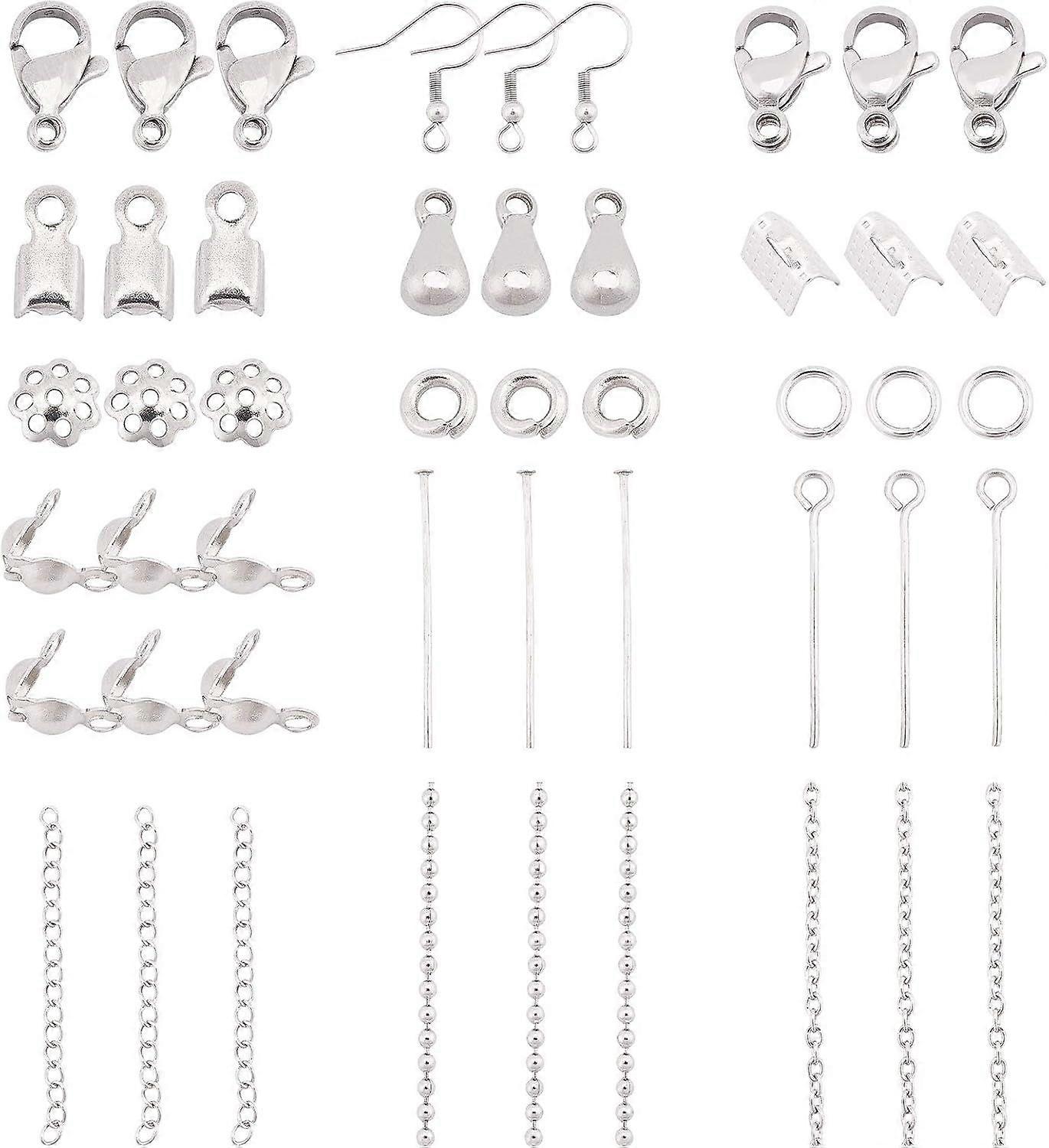 792 pcs 15 Style Jewelry Making Kit Bead Cap Teardrop Pendants Bead Tips Ribbon Ends Earring Hooks Jump Rings Lobster Claw Clasps Chains Head Pins for
