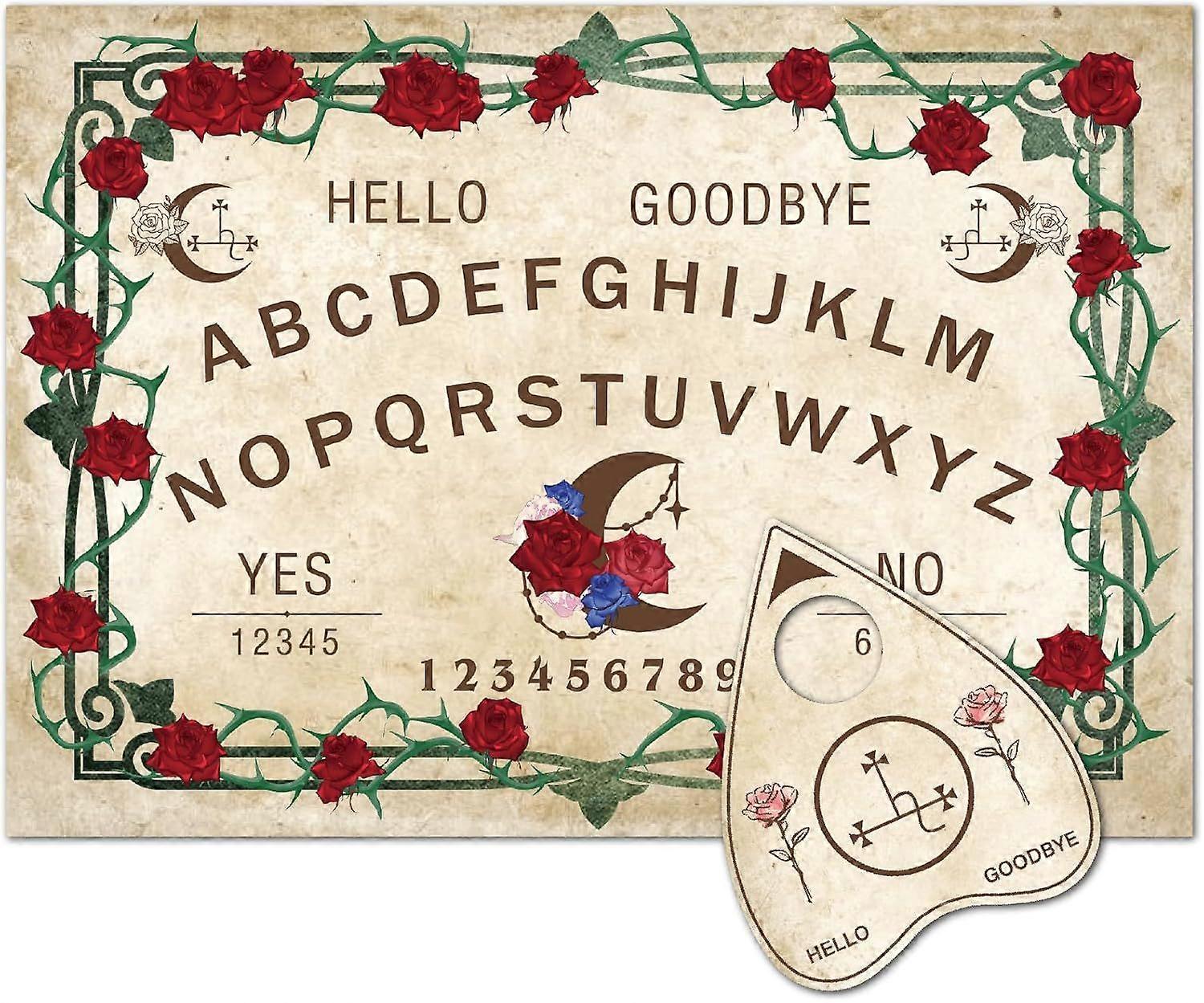 Divination Board Set Wood Talking Board June Rose Flower Moon Dowsing Metaphysical Message Spirit Pendulum Set with Heart Planchette for Hunt Stuff 11