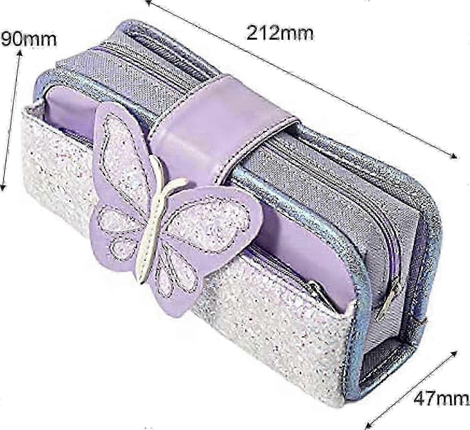 Large Capacity Butterfly Sequin Stationery Bag - Double Zipper Design for Organizing