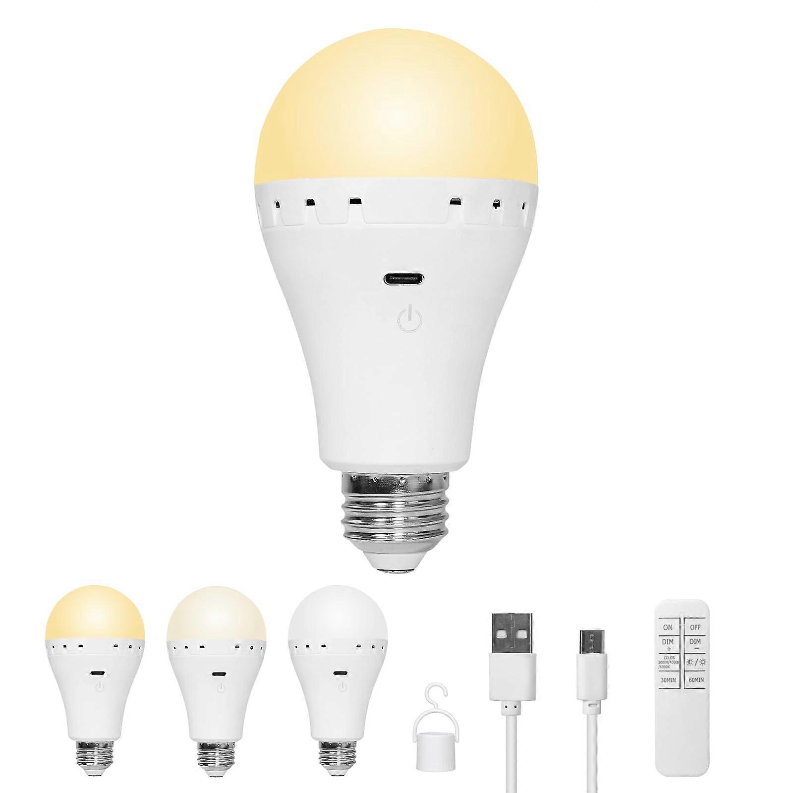 Rechargeable LED Light Bulb with Remote, Emergency Battery Backup, Dimmable, 3000/4500/6000K, 1 Pack