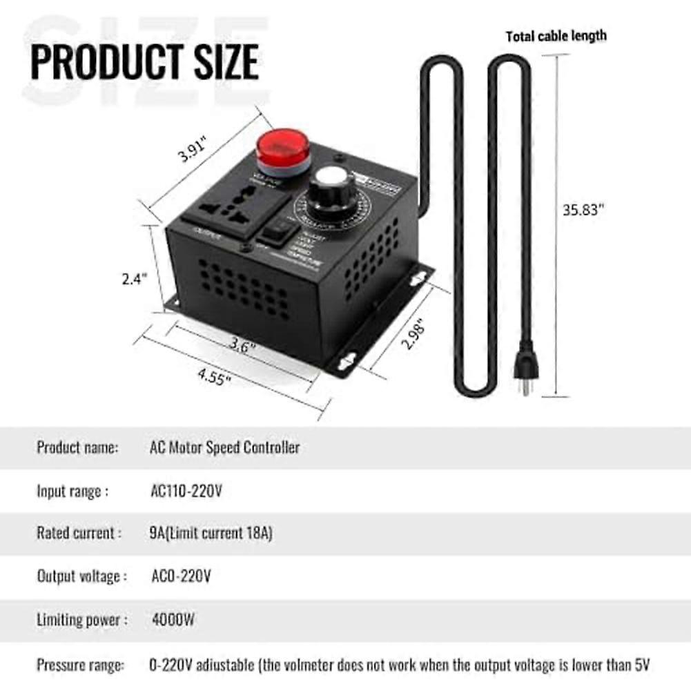 AC Motor Speed Controller 120V, Variable Speed Controller Fan Speed Controller,Motor Variable Voltage Regulator, US Plug