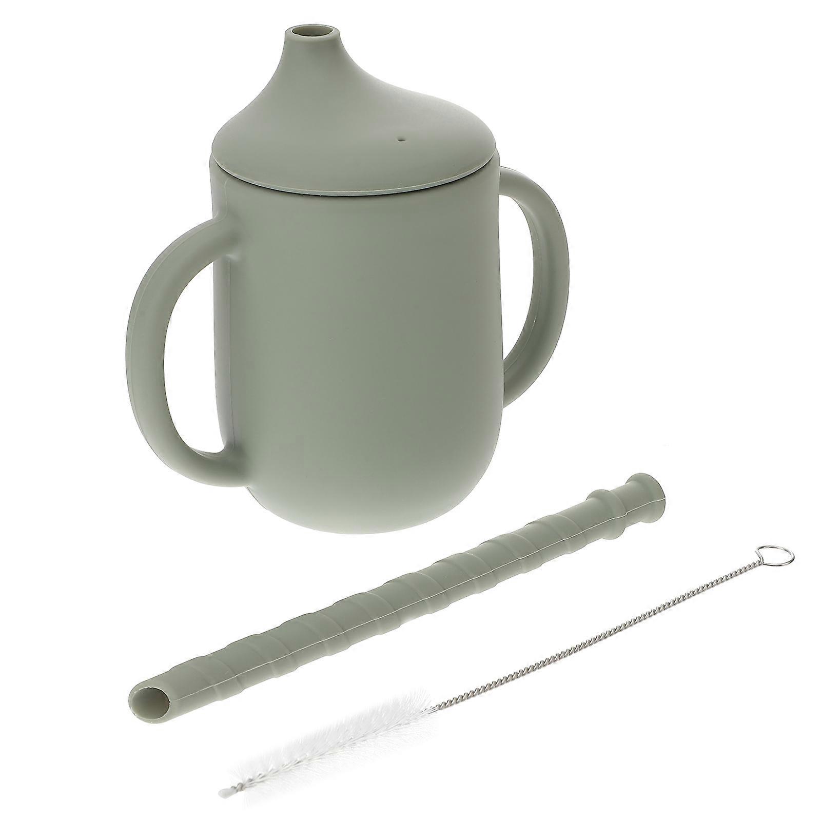 Silicone Sippy Cup for Toddlers with Straw Brush Green Training Cup