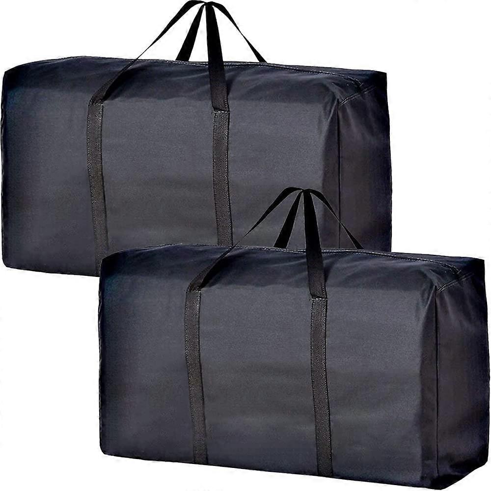 Extra Large Moving Bags with Strong Zippers and Handles, 90L Waterproof Storage Totes for Clothes and Bedding, 2 Pack Black