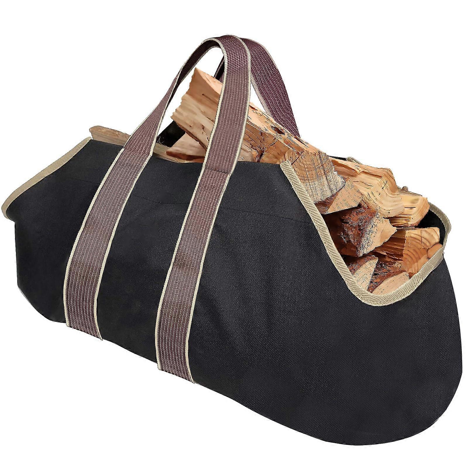 Large Canvas Firewood Log Carrier Bag with Heavy Duty Handles for Indoor and Outdoor Use