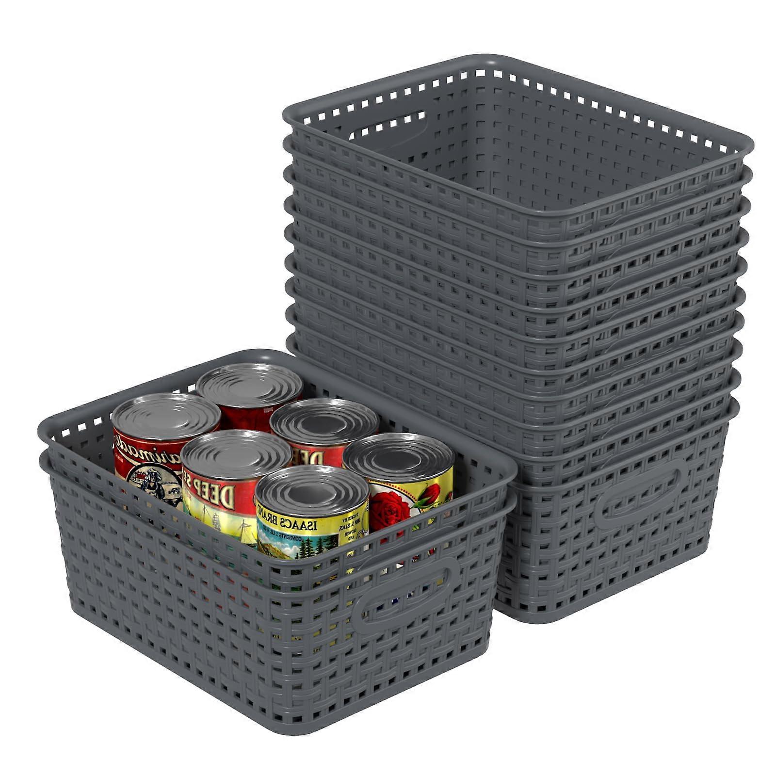 Plastic Storage Baskets 12 Pack, Small Shelf Baskets with Handles for Cabinet, Pantry and Office