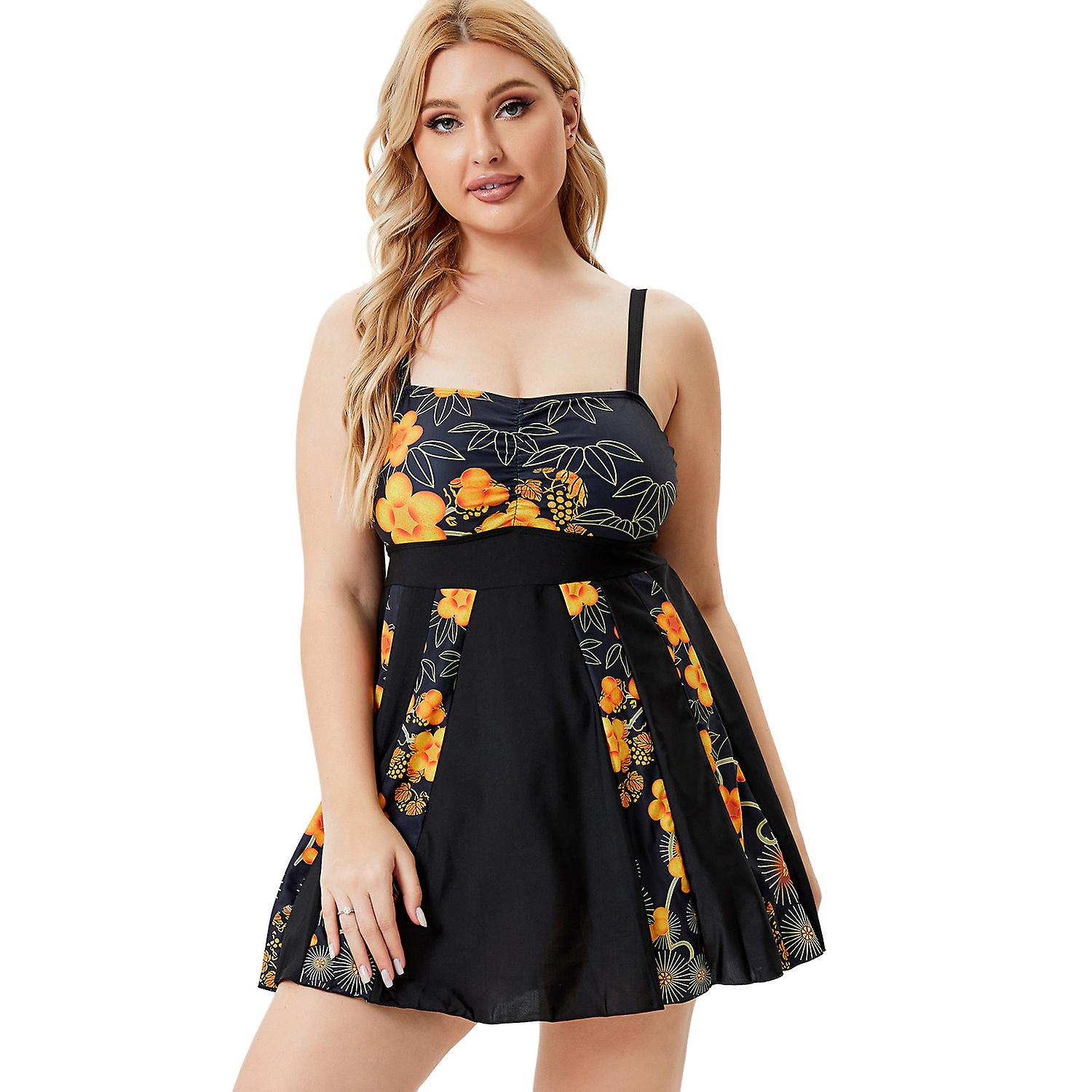 Kaxidy בגדי ריקוד נשים בגדי ים מידות גדולות שמלת ים סקסי בגדי ים אלגנטית בגד ים שחור-צהוב